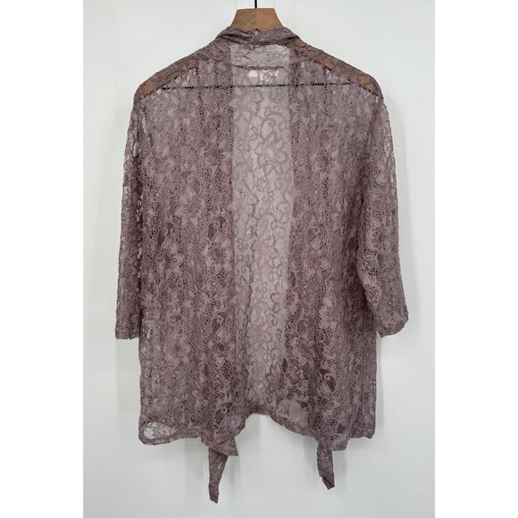Shannon Ford Open Front Floral Lace Cardigan Women 3X Purple Crochet Fairy - Picture 4 of 10